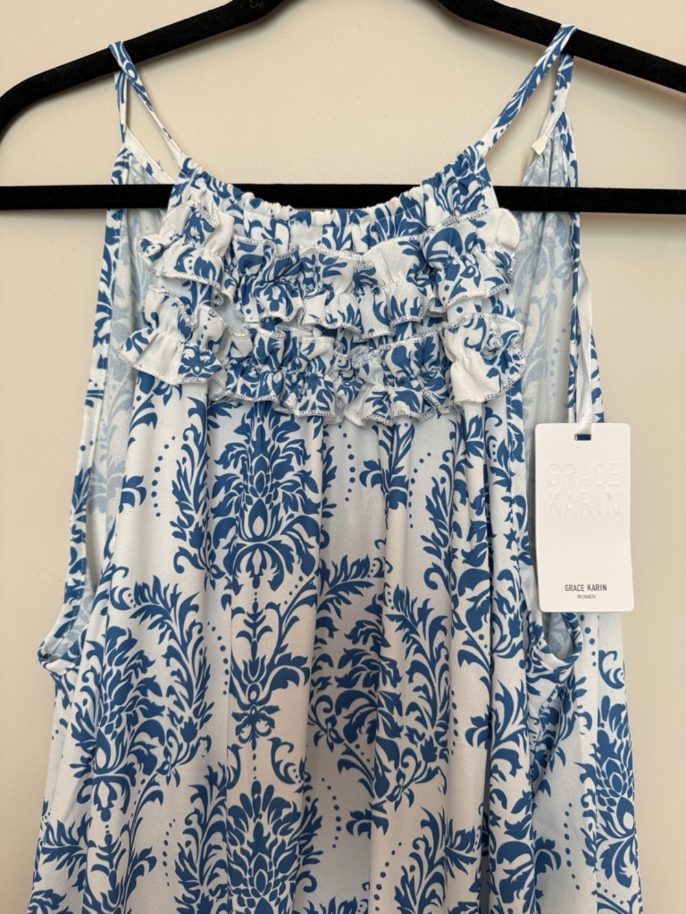 Grace Karin Blue and White Floral Damask Maxi Dress - Picture 2 of 2